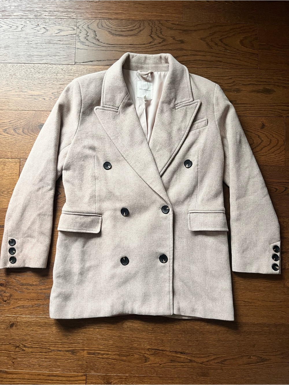 Avec Les Filles Beige Double-Breasted Lined Peacoat Coat | Women’s Size L